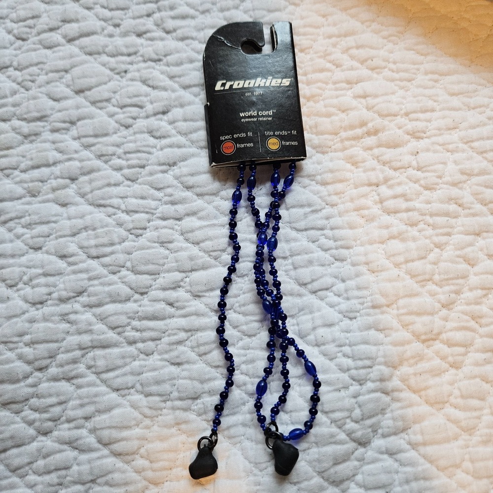 Croakies WORLD CORD CZECH Sunglasses/Eyeglass Necklace‎ Retainer Blue Beaded